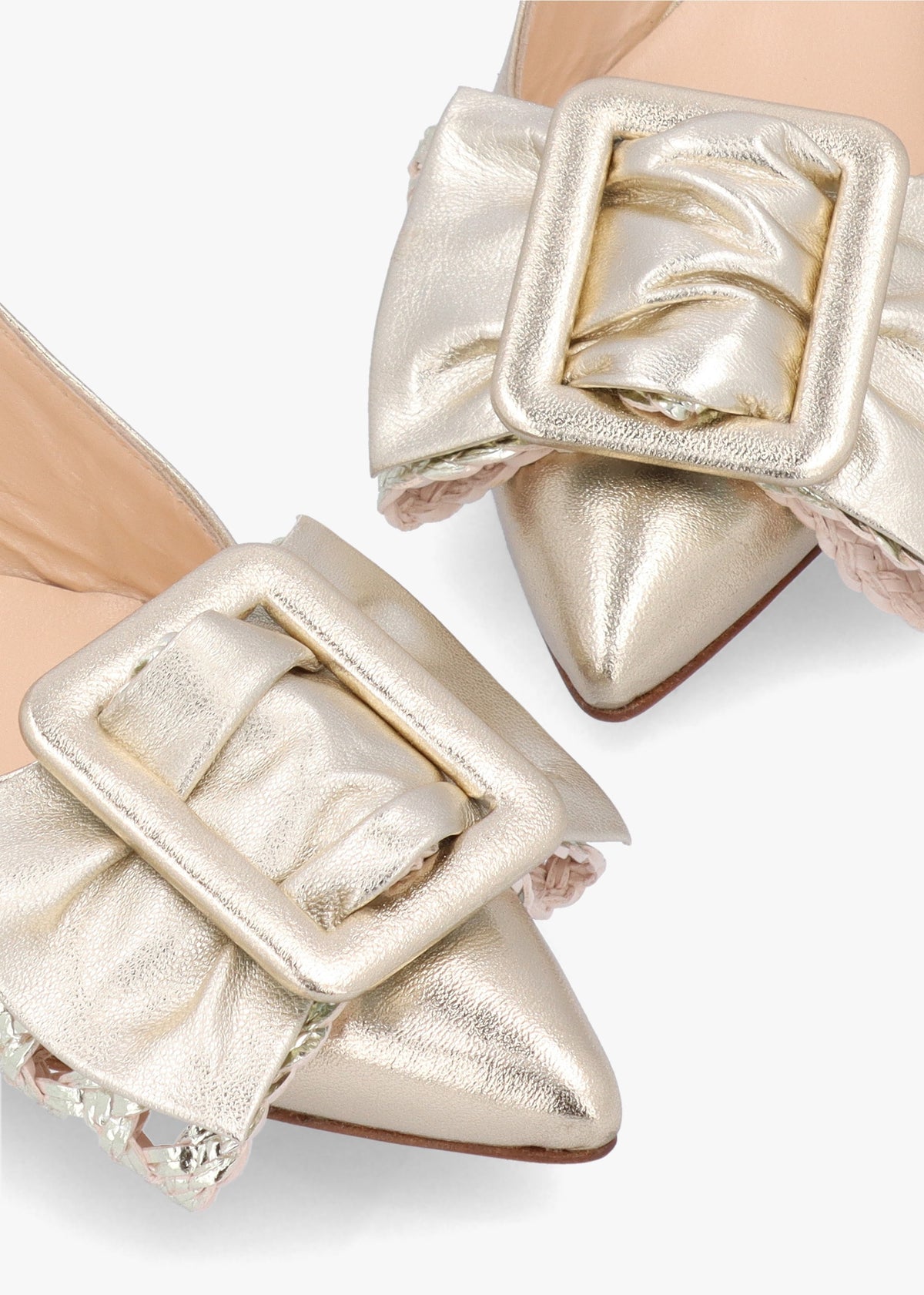 Galina Gold Leather Raffia Bow Heeled Sling Backs