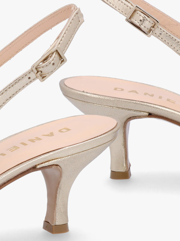 Galina Gold Leather Raffia Bow Heeled Sling Backs