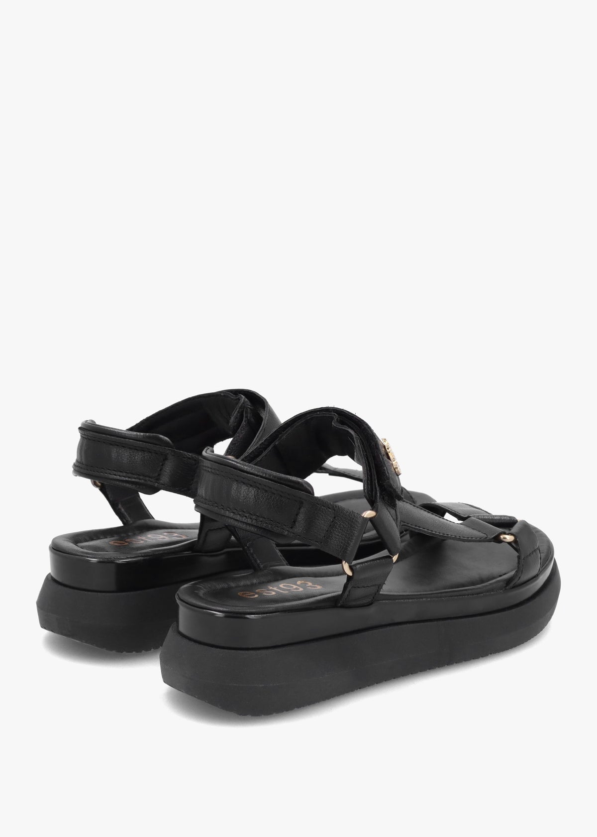 Mazey EST93 Black Leather Flatform Sandals