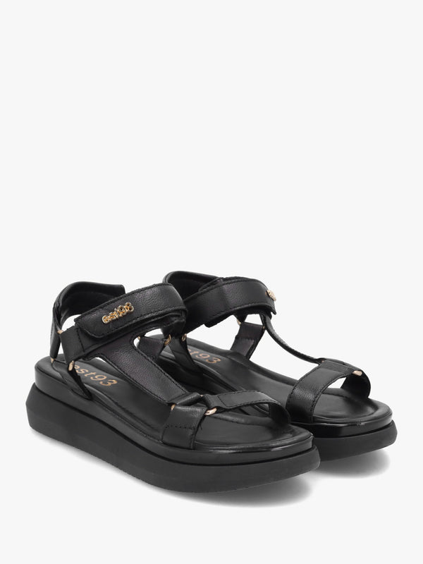 Mazey EST93 Black Leather Flatform Sandals
