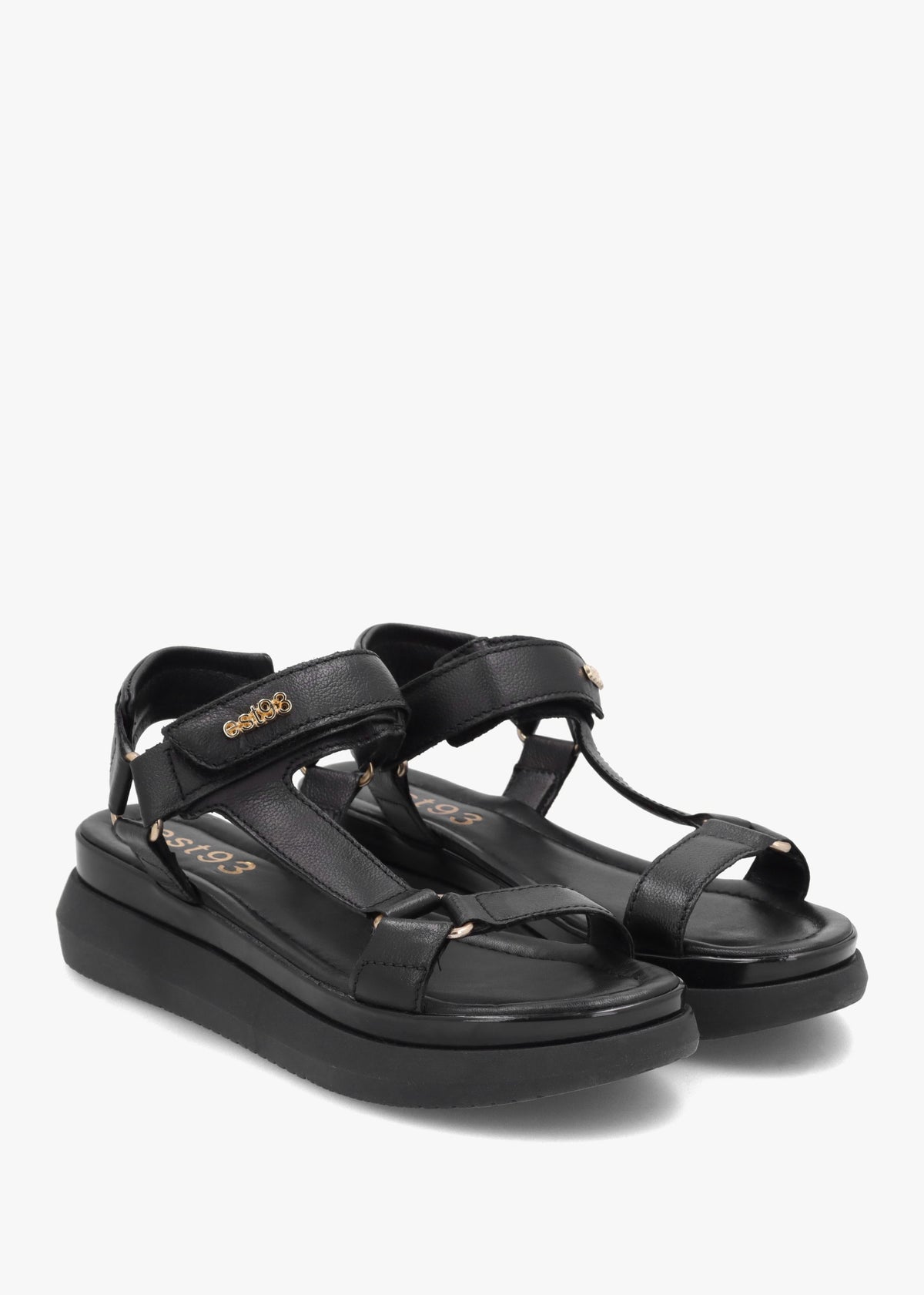 Mazey EST93 Black Leather Flatform Sandals