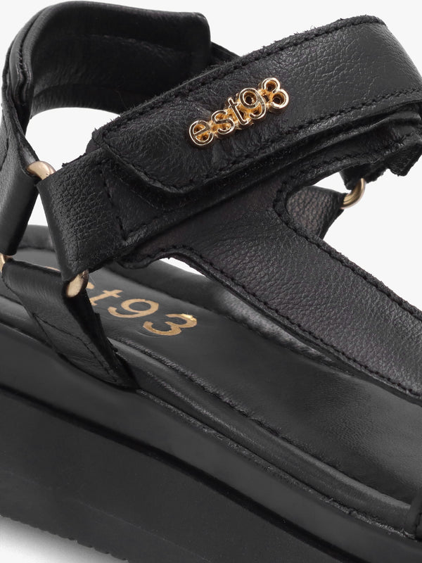 Mazey EST93 Black Leather Flatform Sandals