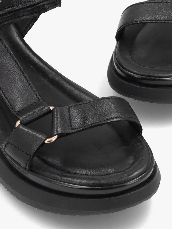 Mazey EST93 Black Leather Flatform Sandals