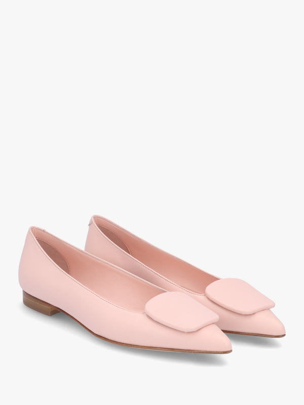 Nala Pink Leather Pointed Toe Flat Pumps