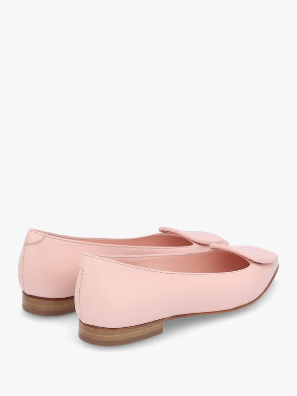 Nala Pink Leather Pointed Toe Flat Pumps