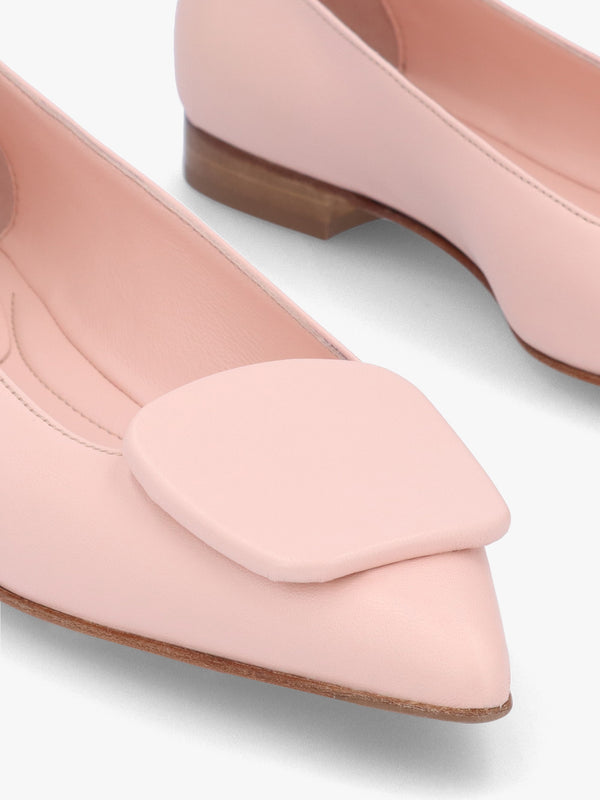 Nala Pink Leather Pointed Toe Flat Pumps