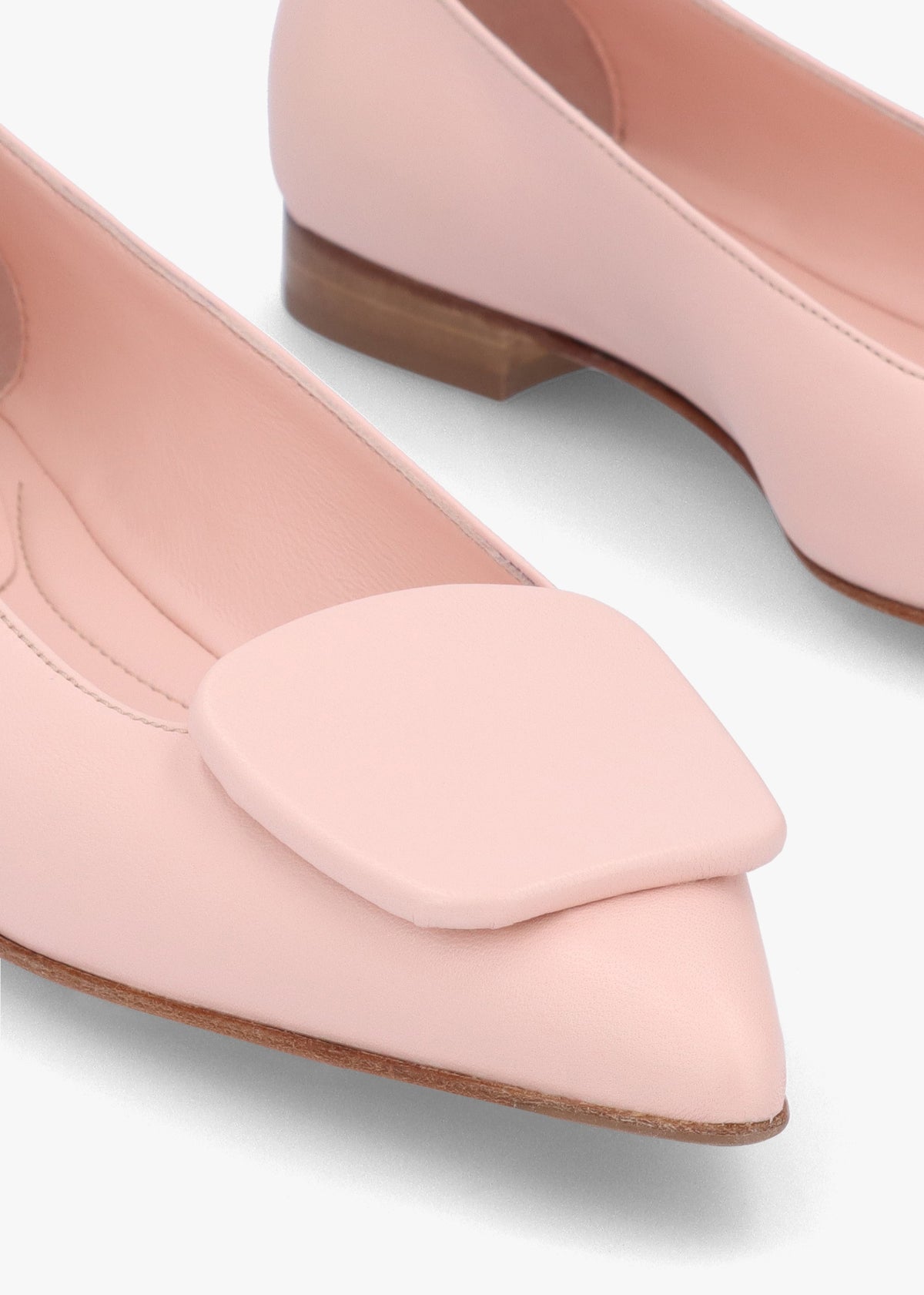 Nala Pink Leather Pointed Toe Flat Pumps