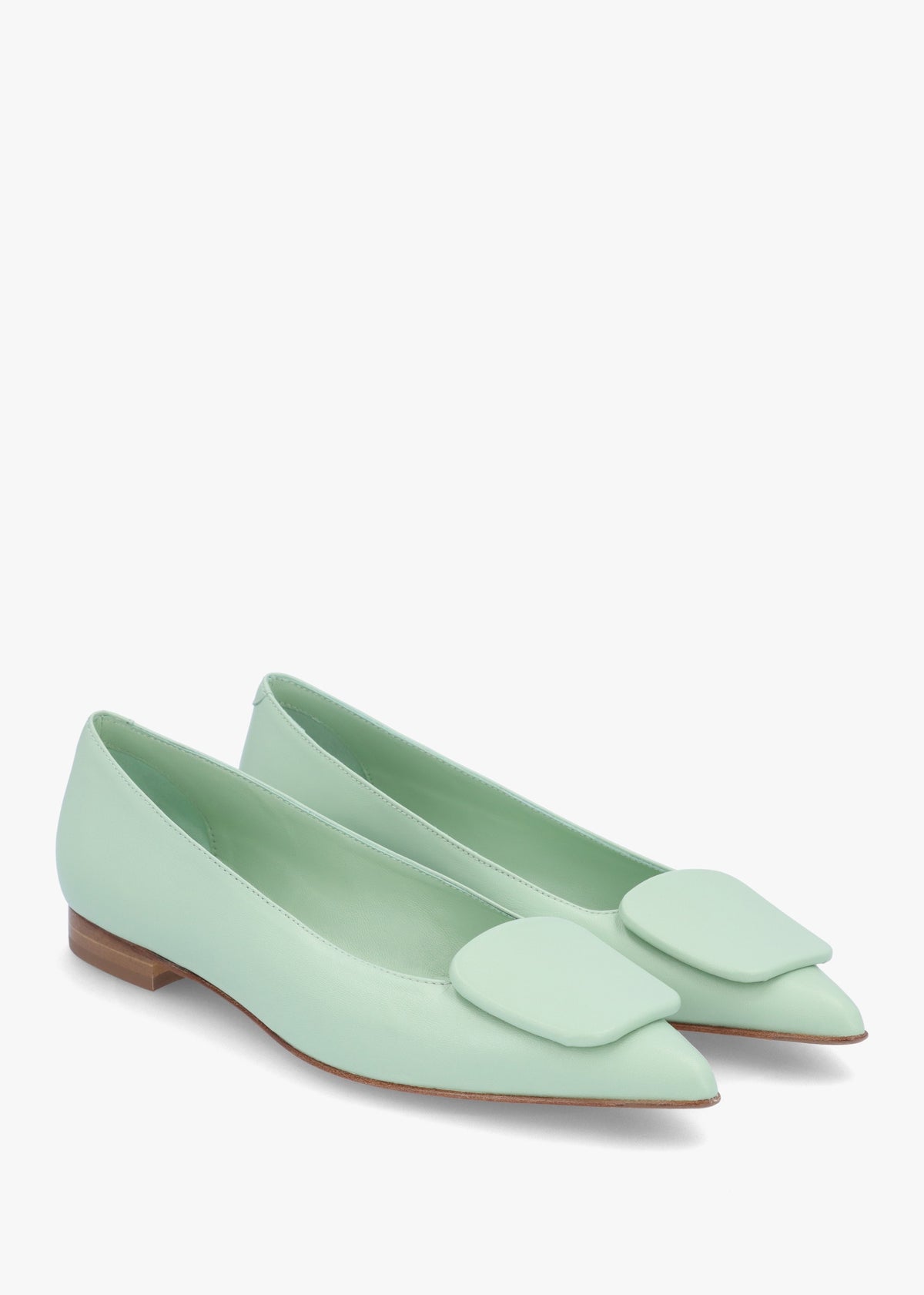 Nala Green Leather Pointed Toe Flat Pumps