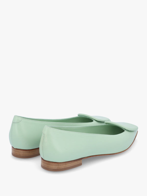 Nala Green Leather Pointed Toe Flat Pumps