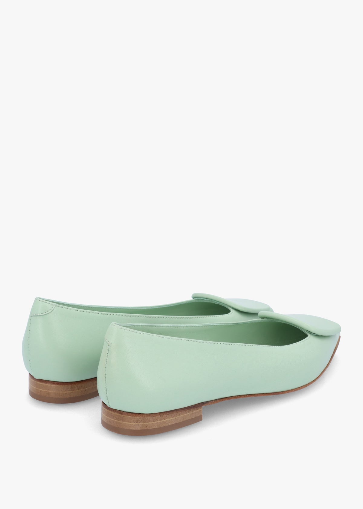 Nala Green Leather Pointed Toe Flat Pumps