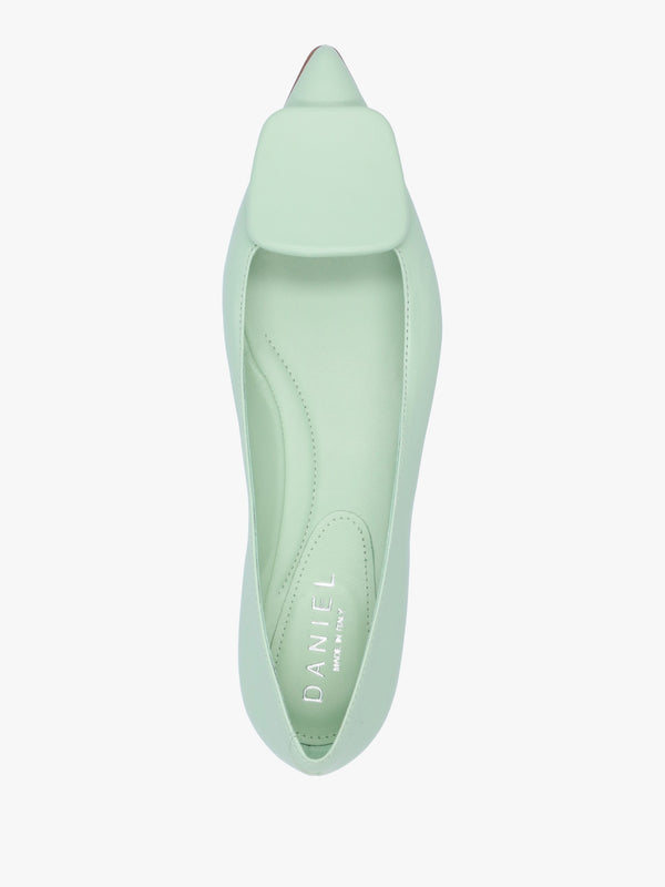 Nala Green Leather Pointed Toe Flat Pumps