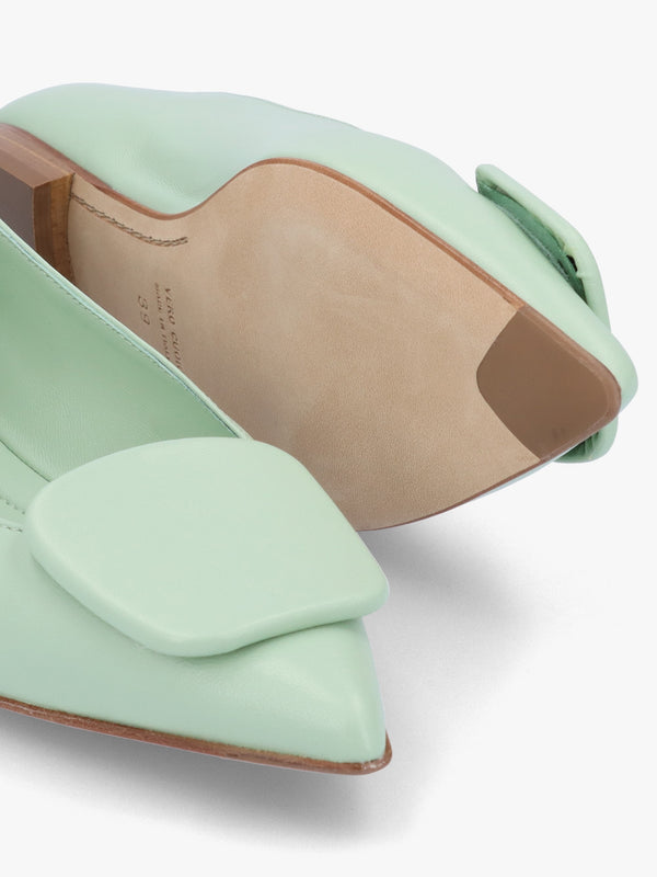 Nala Green Leather Pointed Toe Flat Pumps