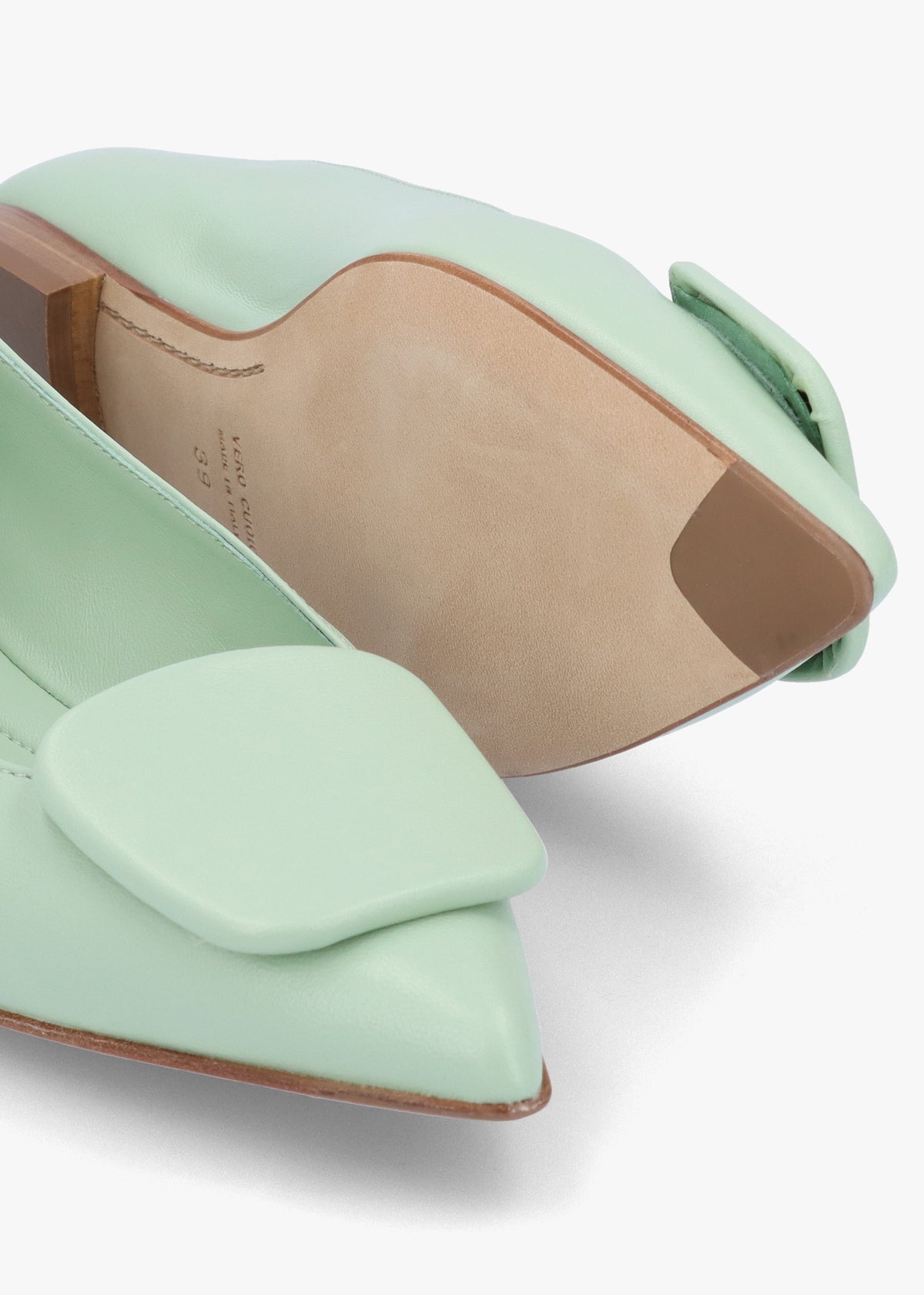 Nala Green Leather Pointed Toe Flat Pumps