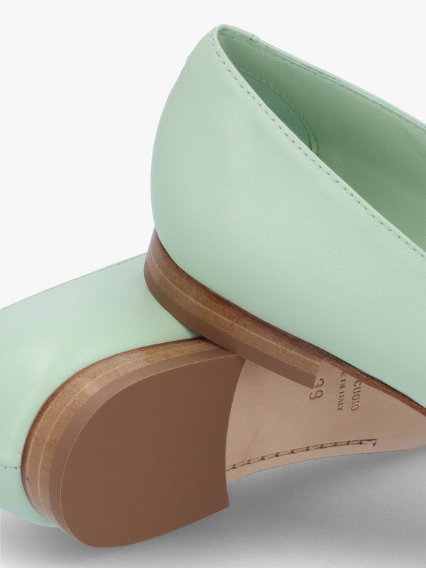 Nala Green Leather Pointed Toe Flat Pumps