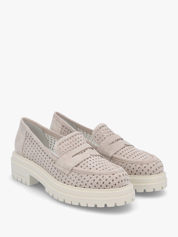 Nattie Grey Suede Perforated Chunky Loafers