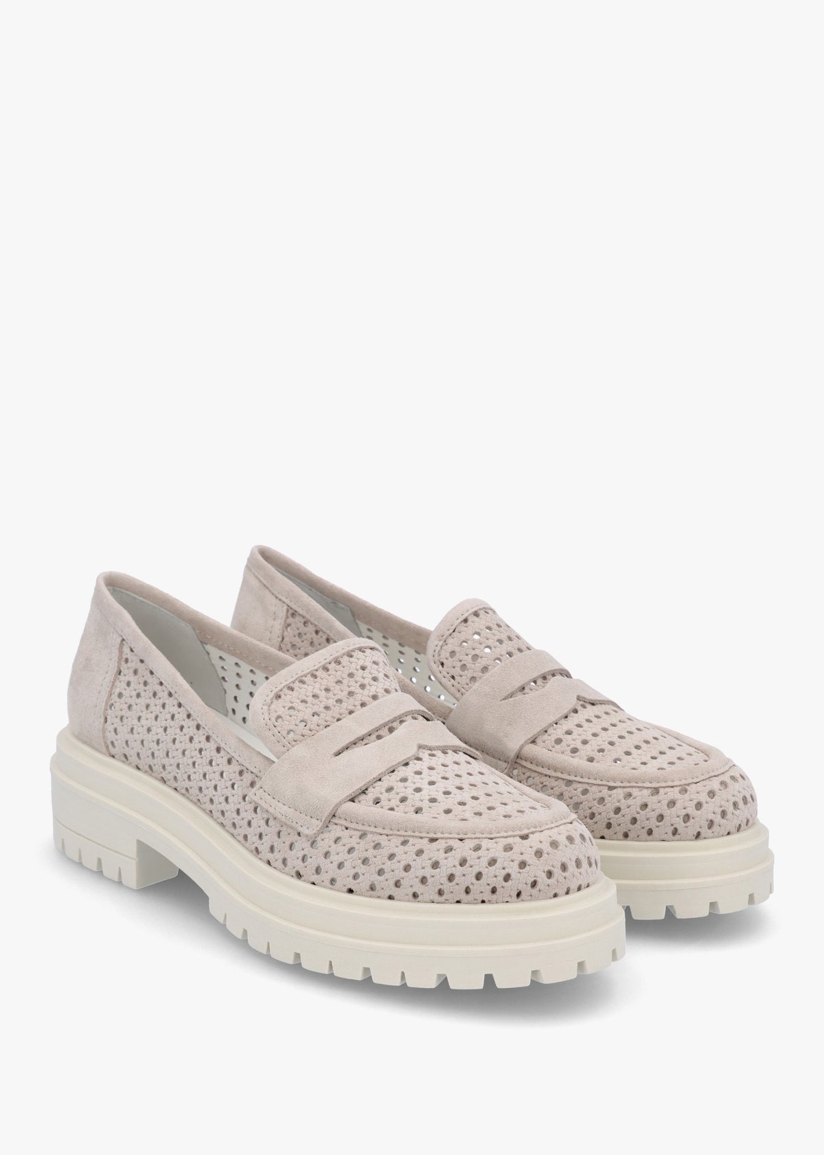 Nattie Grey Suede Perforated Chunky Loafers