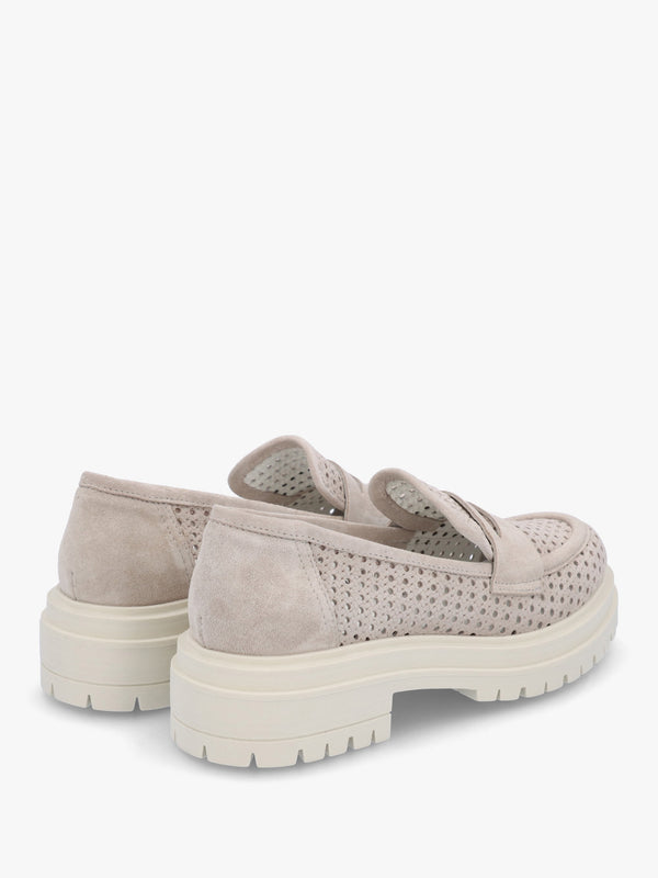 Nattie Grey Suede Perforated Chunky Loafers