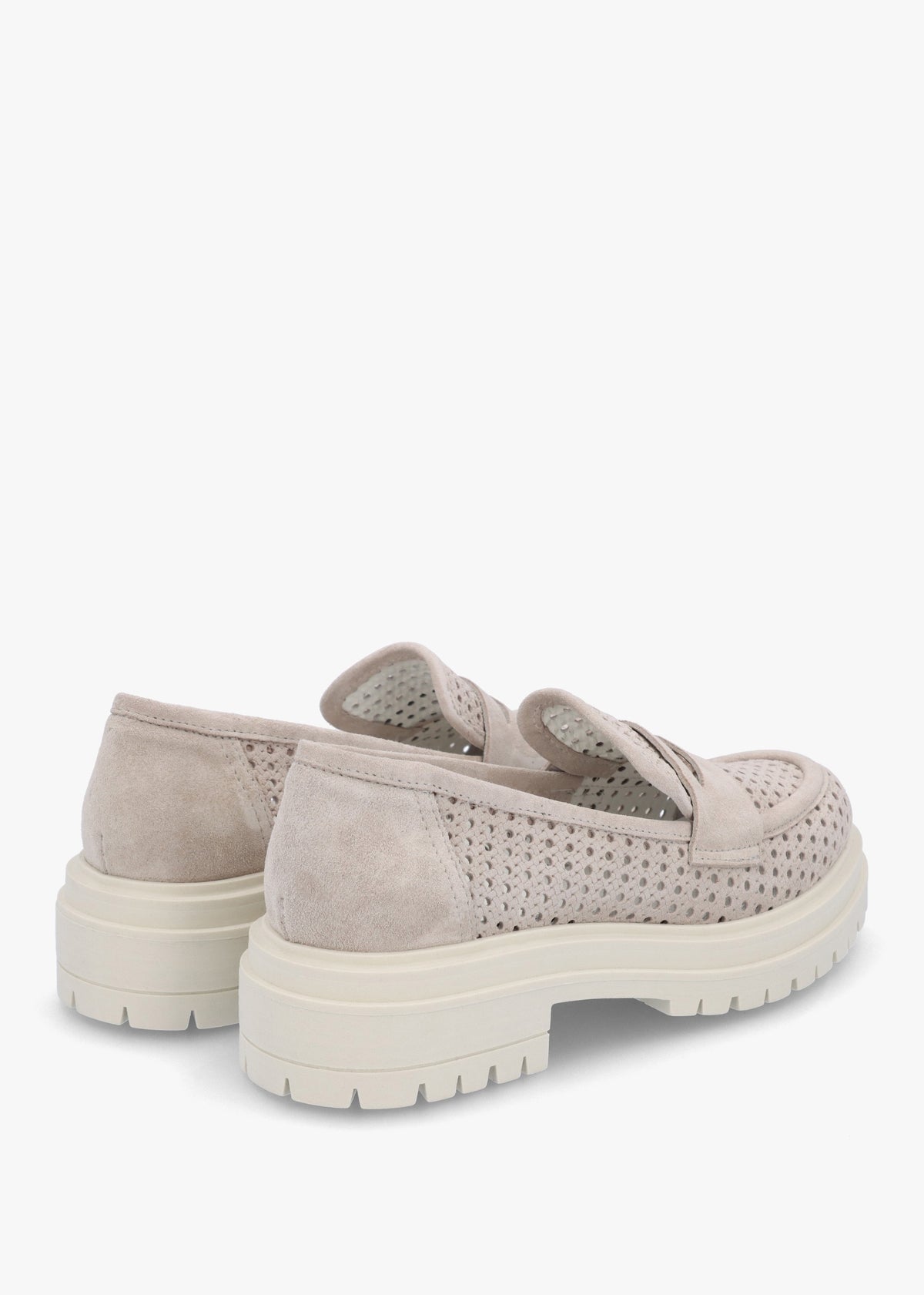 Nattie Grey Suede Perforated Chunky Loafers