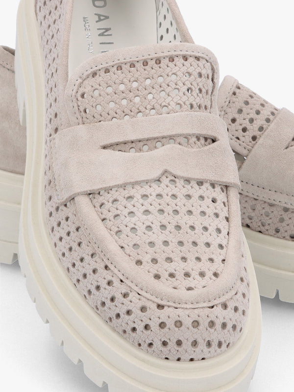 Nattie Grey Suede Perforated Chunky Loafers
