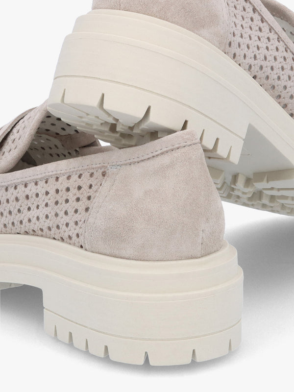 Nattie Grey Suede Perforated Chunky Loafers