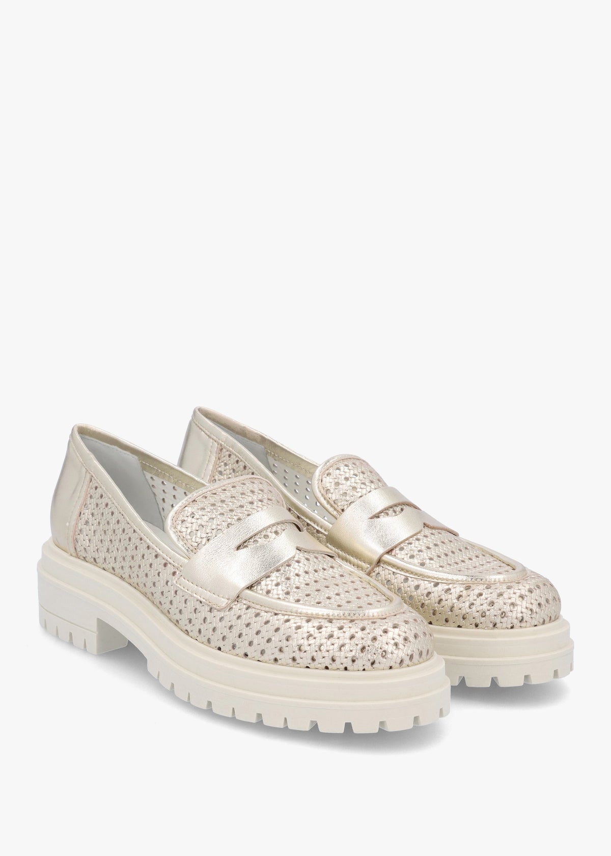 Nattie Gold Leather Perforated Chunk Loafers