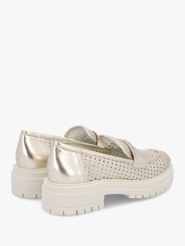 Nattie Gold Leather Perforated Chunk Loafers