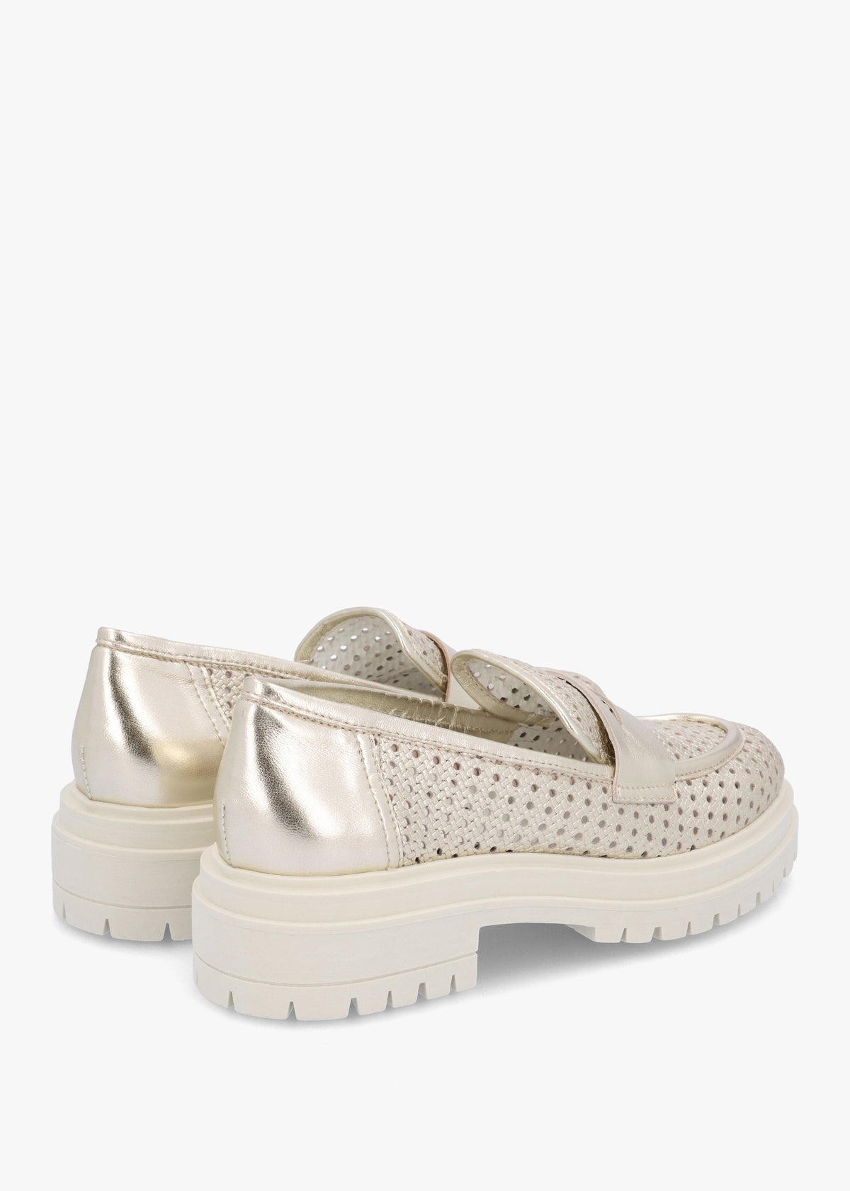 Nattie Gold Leather Perforated Chunk Loafers
