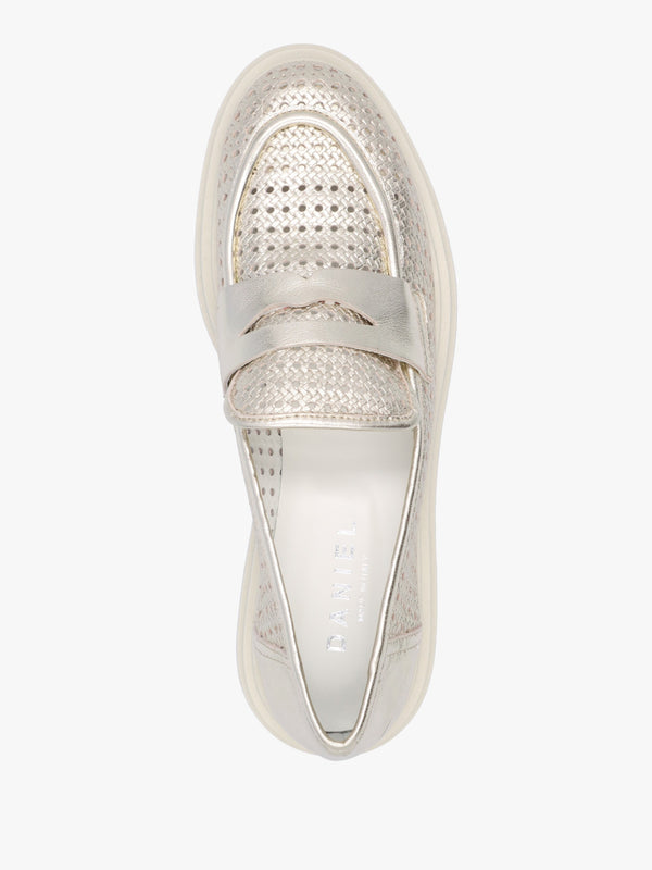 Nattie Gold Leather Perforated Chunk Loafers