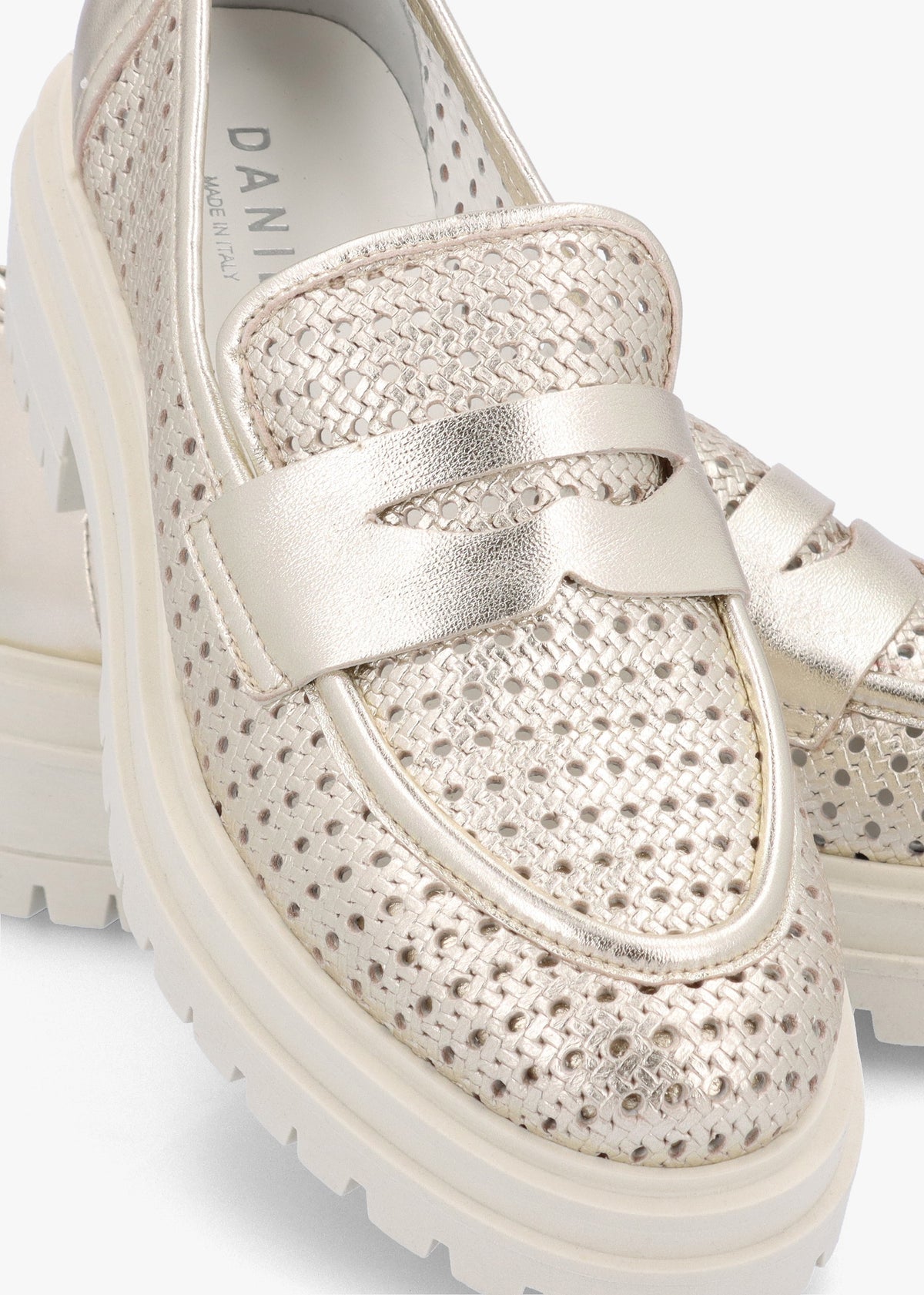 Nattie Gold Leather Perforated Chunk Loafers