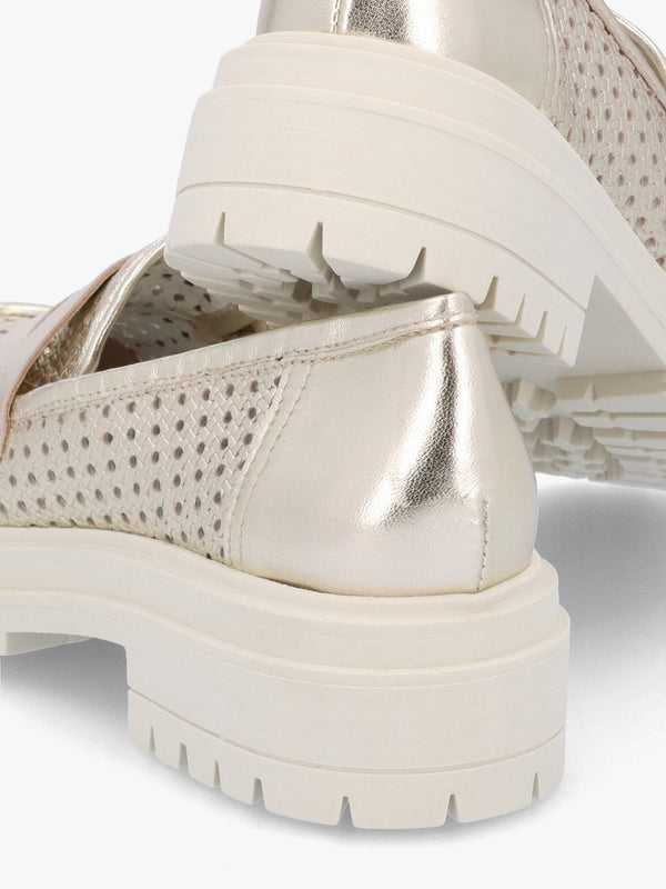 Nattie Gold Leather Perforated Chunk Loafers