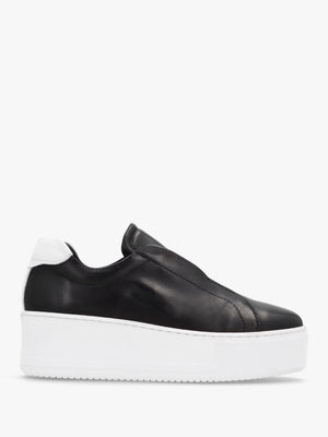 Tred Black Smooth Leather Laceless Flatform Trainers