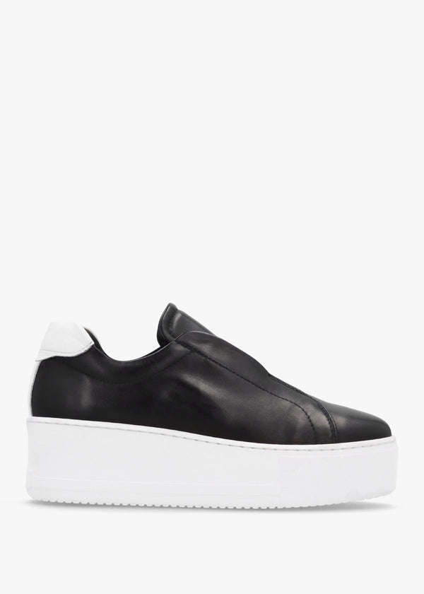 Tred Black Smooth Leather Laceless Flatform Trainers