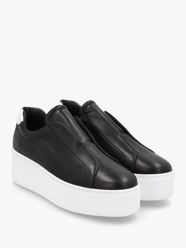 Tred Black Smooth Leather Laceless Flatform Trainers