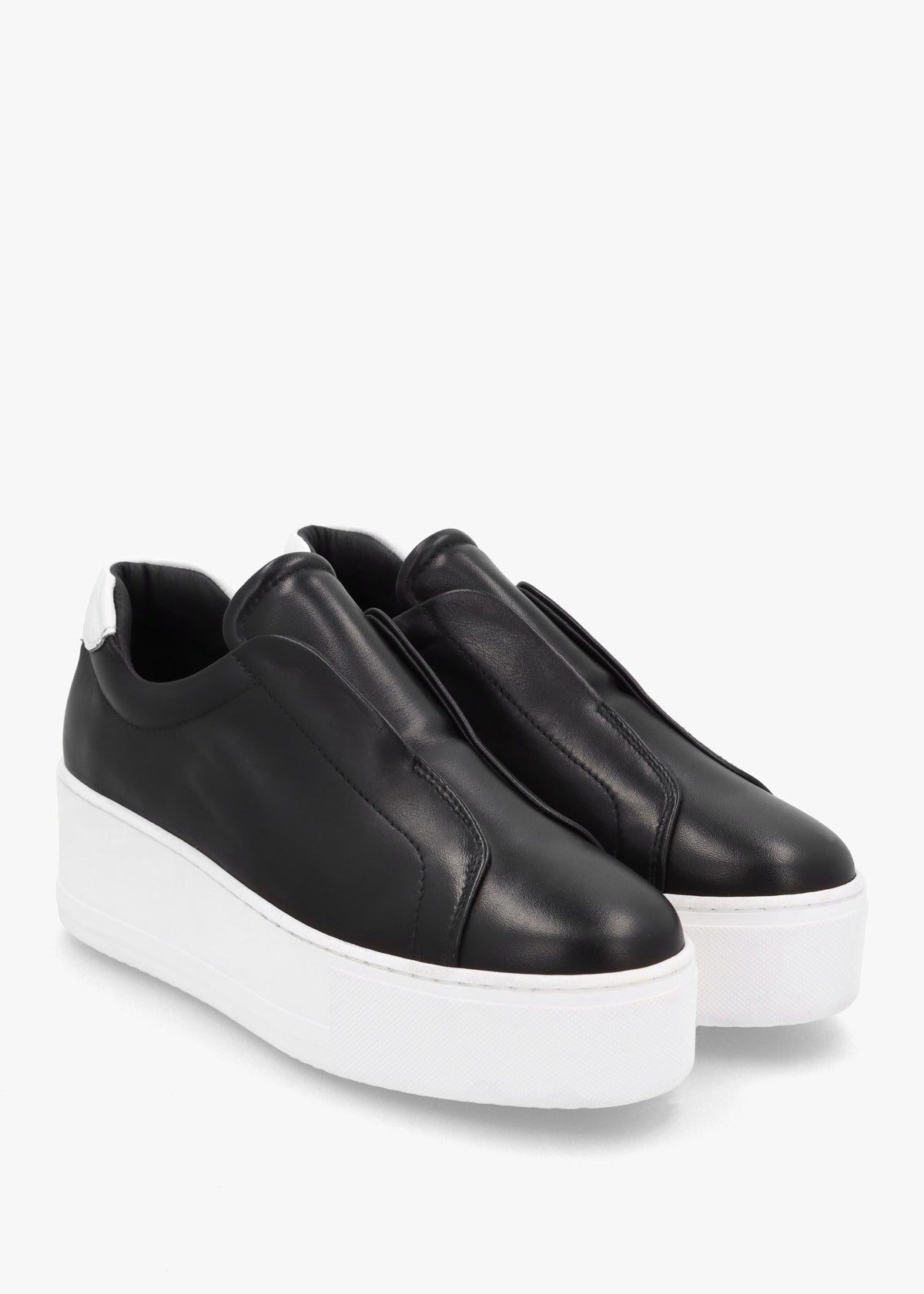 Tred Black Smooth Leather Laceless Flatform Trainers