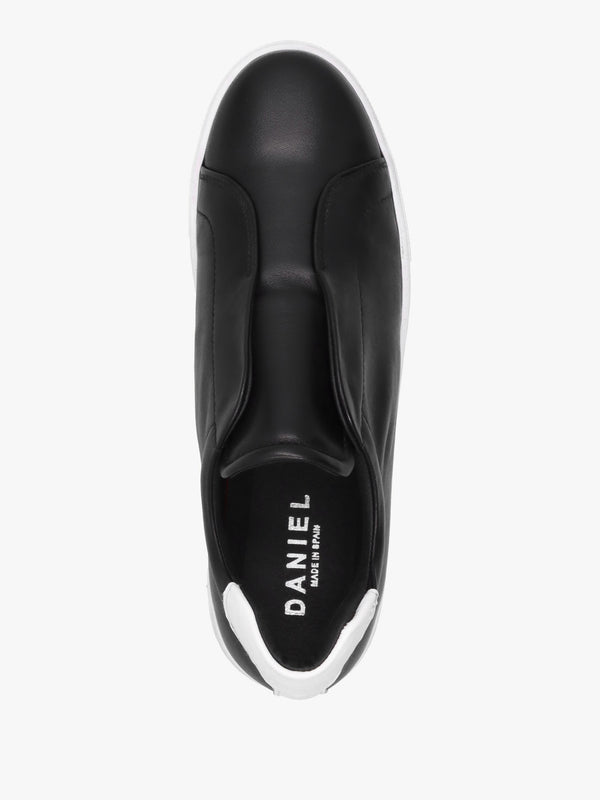 Tred Black Smooth Leather Laceless Flatform Trainers