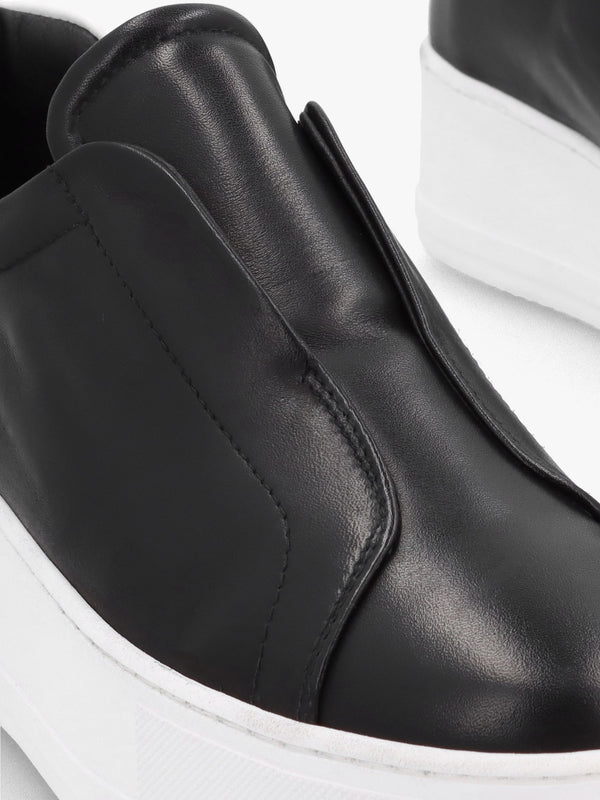 Tred Black Smooth Leather Laceless Flatform Trainers