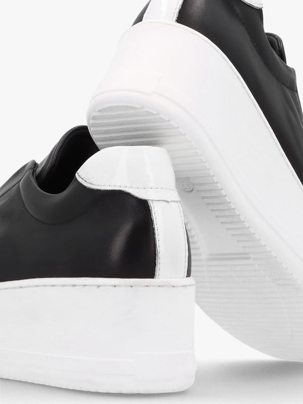 Tred Black Smooth Leather Laceless Flatform Trainers