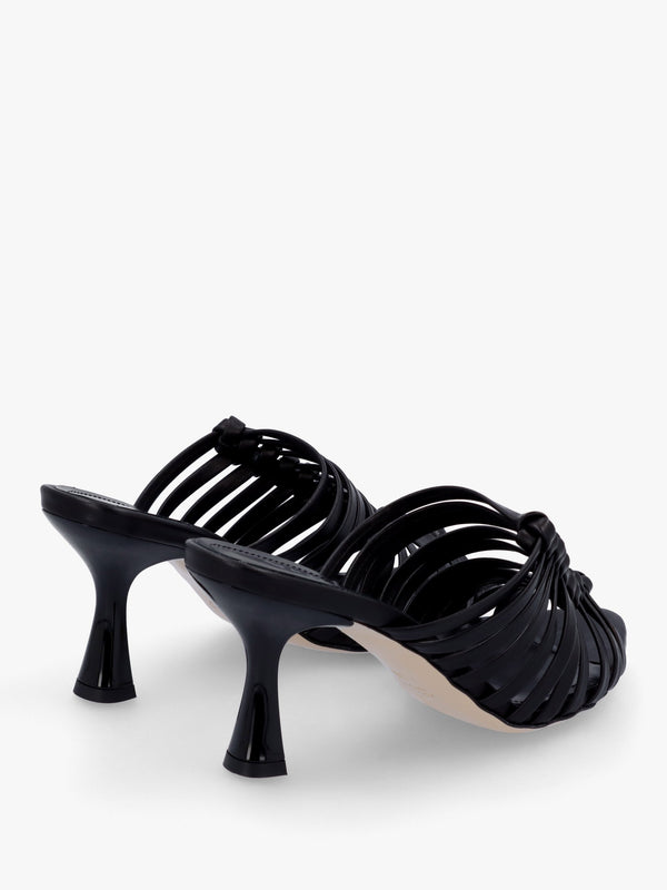 Notty Black Leather Knotted Strap Heeled Mules