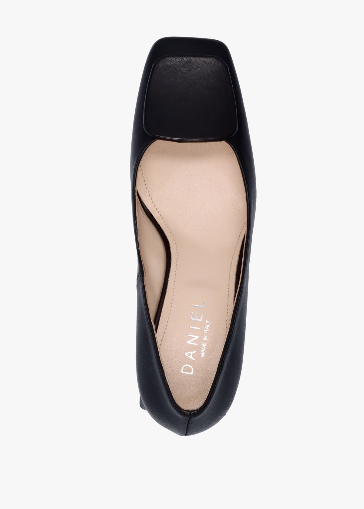 Nessie Black Leather Block Heel Court Shoes