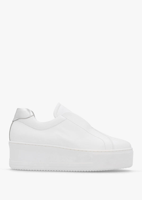 Tred White Leather Laceless Flatform Trainers