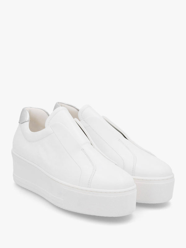 Tred White Leather Laceless Flatform Trainers
