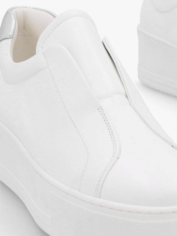 Tred White Leather Laceless Flatform Trainers