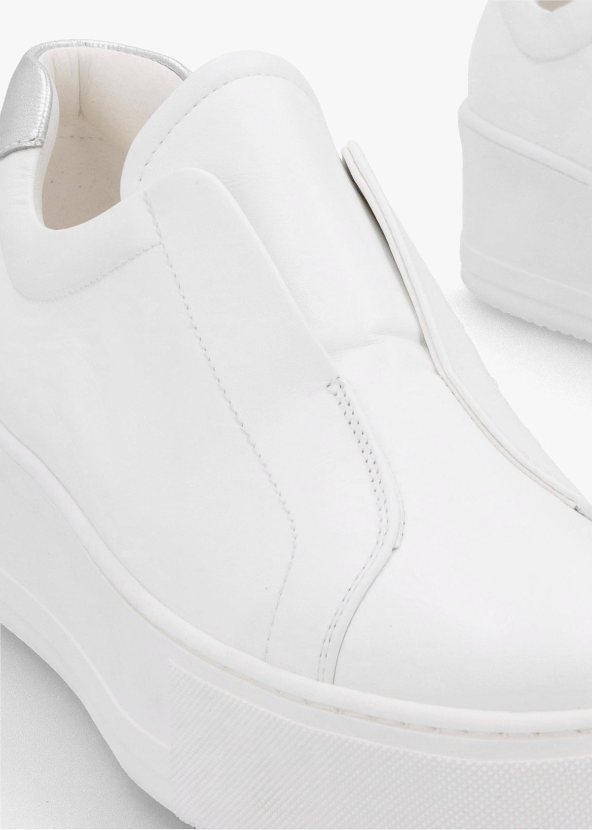 Tred White Leather Laceless Flatform Trainers