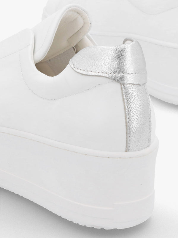 Tred White Leather Laceless Flatform Trainers