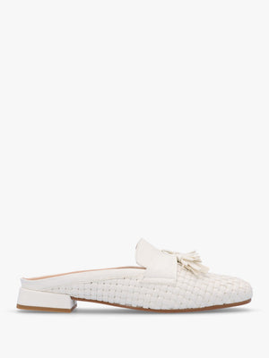 Nova Cream Leather Woven Backless Mules