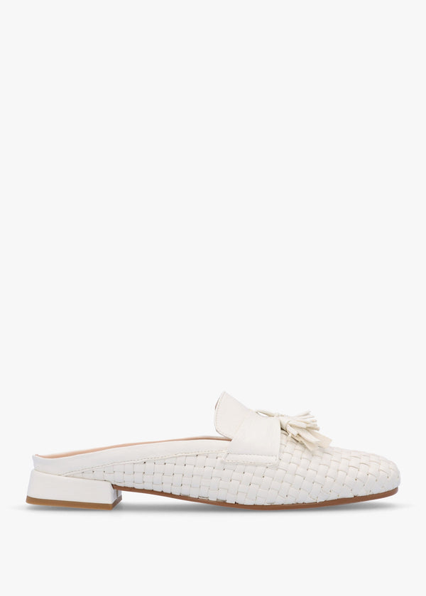 Nova Cream Leather Woven Backless Mules