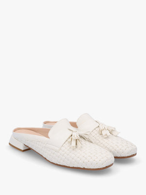 Nova Cream Leather Woven Backless Mules