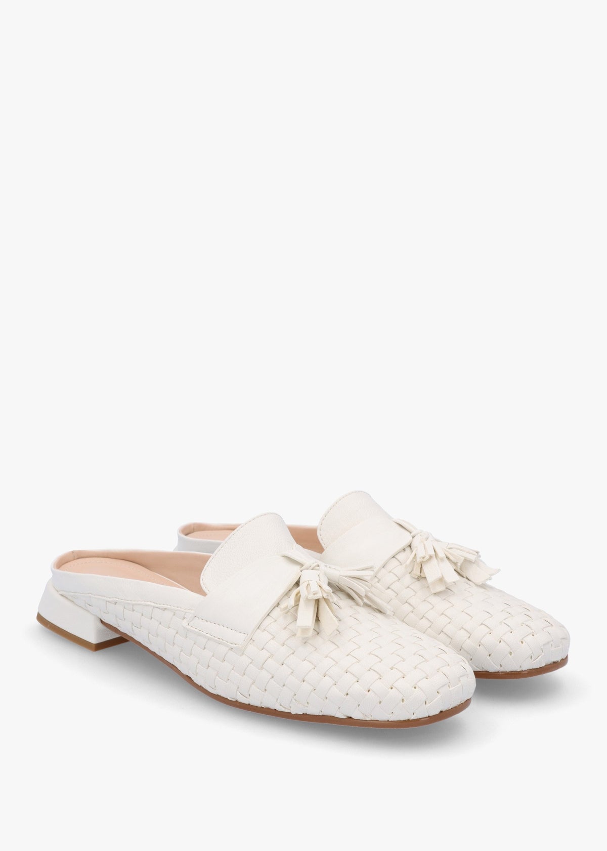 Nova Cream Leather Woven Backless Mules
