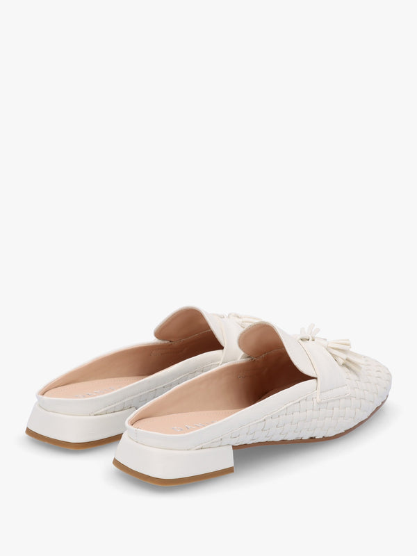 Nova Cream Leather Woven Backless Mules