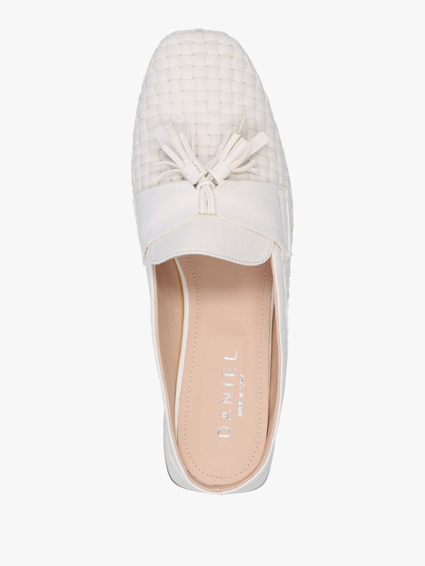 Nova Cream Leather Woven Backless Mules